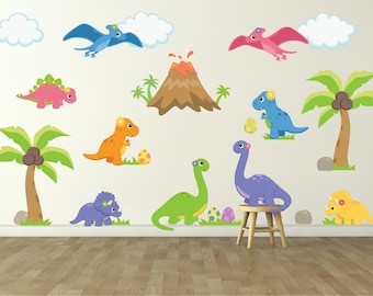 Dinosaur Wall Decal for Kids Bedroom - Girls Dinosaur Room - Dinosaur Wall Decal - Girls Room Wall Decal