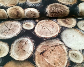WOOD LOG Stump Upholstery Curtain Cotton Fabric Material - 54"/138cm wide - wooden logs print - digital print canvas textile - sold by Metre