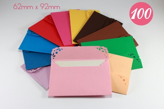 100 Mini Paper Envelopes With Note Cards Gift Card By