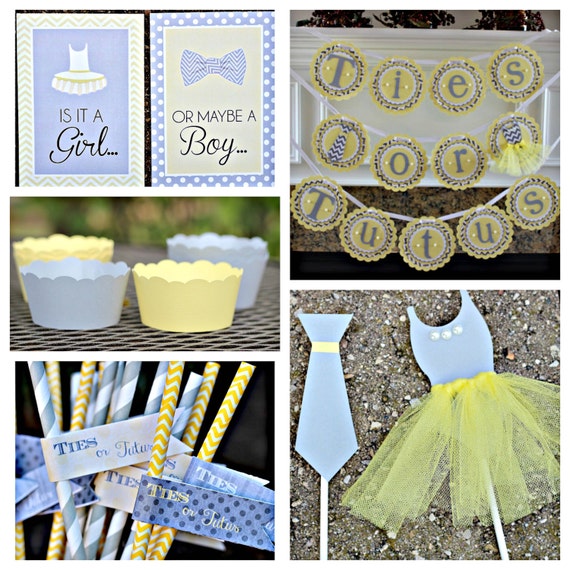 Yellow and Grey Gender Reveal Party In A Box by Charming Touch