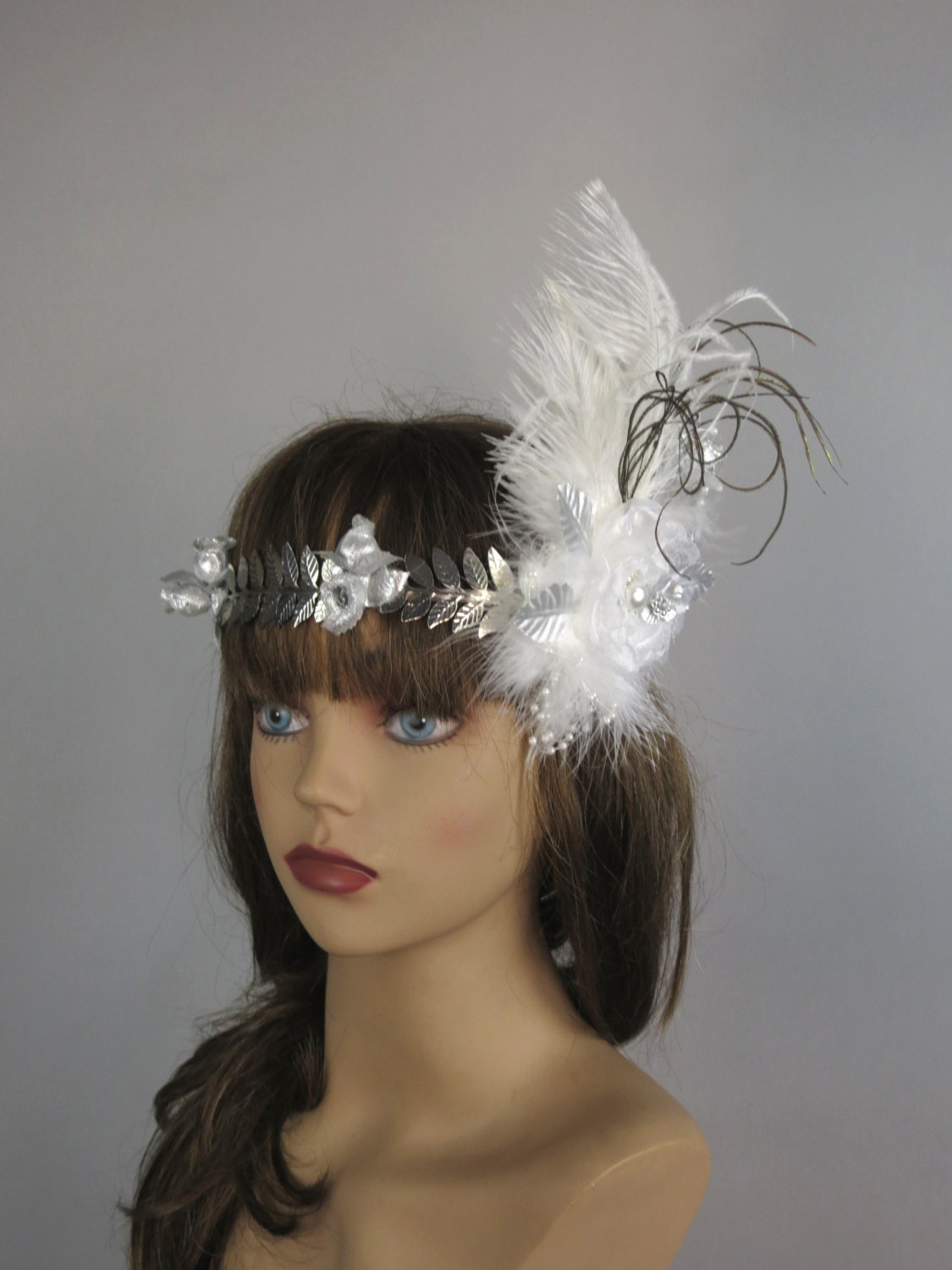 White Silver Headband Kentucky Derby Fascinator Wedding