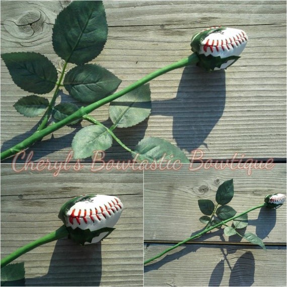 Real Baseball/Softball long stem Rose by CherylsBowtasticBows