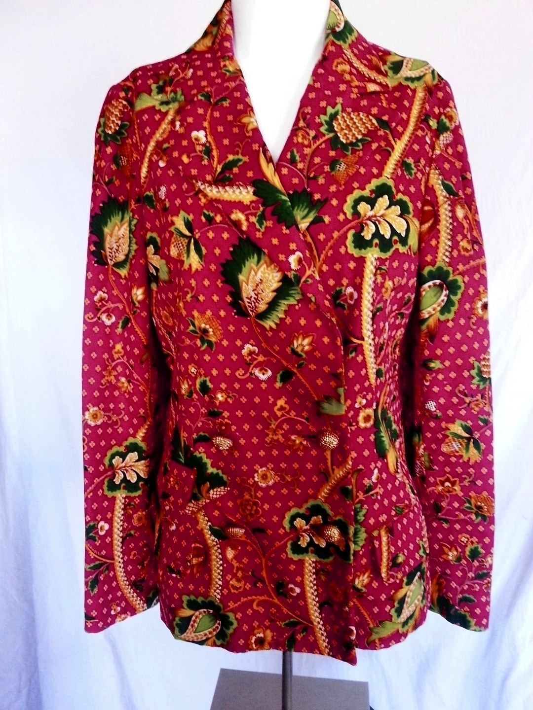 Vintage Anne Klein 70s Blazer size 10 Jacket Deep Red Green Yellow ...