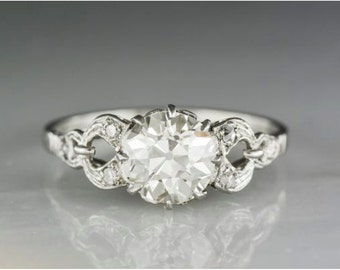 Antique 1910s-1920s Edwardian Engagement Ring with 1.65 Carat Old European Cut Diamond Center R719