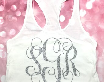 Women's Bridal shirt, women's monogram tank, glitter monogram tank, womens monogram shirt,Bridal Tank *runs small, size up*