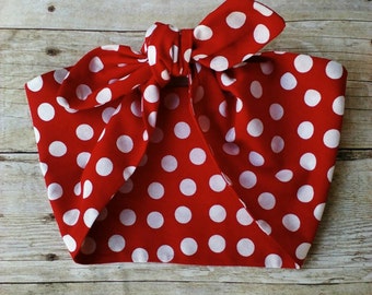 Red polka dot baby headband bandana top knot hair tie Rosie the riveter retro rockabilly style made by FlyBowZ