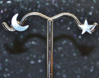 Tiny Sterling Star and Moon Stud Earrings - Choose a combo!