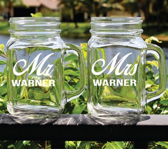 Mr And Mrs Mason Jar Personalized Mason Jars Etched Mason