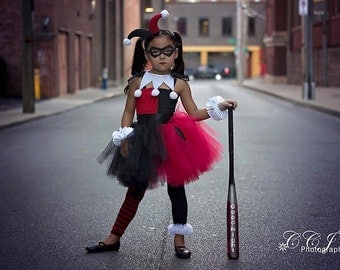 Superhero Inspired Collection: Harley Quinn Tutu Dress Set, Birthday, photo prop, Holloween, Harley Quinn Costume