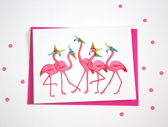 Pink Flamingo birthday card 5 flamingo parade