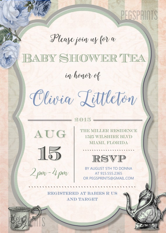 Printable Baby Shower Tea Party Invitation Tea Party Baby