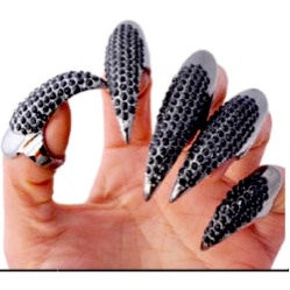 5 BLACK GOTHIC VAMPIRE Claw Nails by SuicideBarbieBowtiqu on Etsy