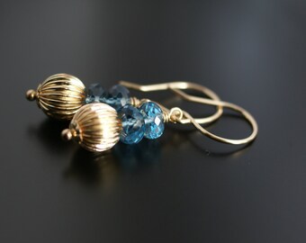London Blue topaz earrings, London Blue topaz jewelry, December birthstone gift, 14k gold fill earrings, blue topaz birthstone jewelry