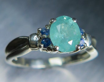1.20cts Natural Paraiba blue Tourmaline & blue sapphires 925 sterling silver (availible in 9ct 14k 18k gold) engagement ring all sizes