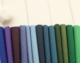 Solid Denim Cotton Fabric Denim Fabric Green Blue -- 1/2 Yard