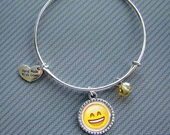 Expandable bangle emoji bracelet, charm bracelet, stackable bracelet