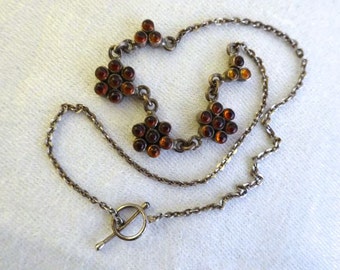 Vintage Amber and Sterling Silver Necklace, Stamped, Dainty, Classic