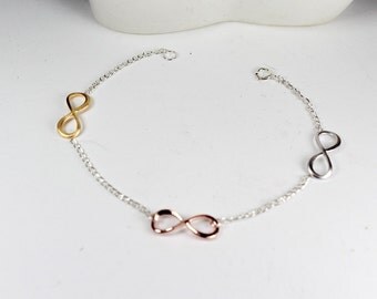 Three Sisters Infinity Bracelet.Three tone infinity Jewelry.3 Best Friends Jewelry,,Mom,Sister,Wife,Bridesmaid Gift.three color infinity