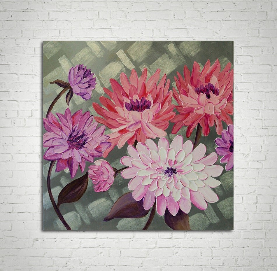 Original Dahlias Acrylic Painting Impasto Bouquet by ReginaArt