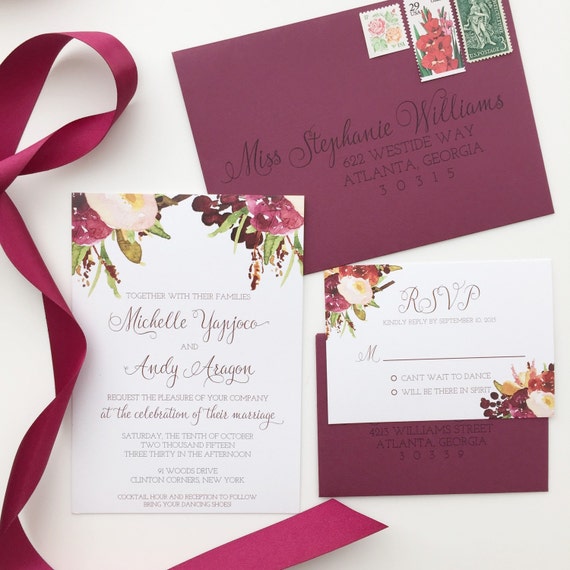Marsala Wedding Invitation Burgundy Floral By Ohmydesignsbysteph Maroon Wedding Invitation Templates