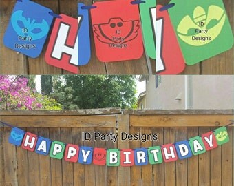 PJ MASKS BANNER Owlette, Geckko, Catboy, Luna Girl, Romeoville, Night Ninja, Ninjalinos