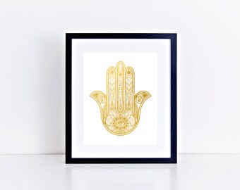 Hand of Fatima Art - Hamsa Wall Art - Islamic Wall Art - Hamsa Wall Hanging - Khamsa Art - Islamic Wall Decor - Jewish Wall Decor - Gold Art