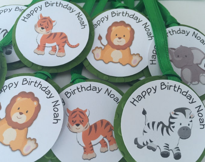 12 Safari Birthday Party Tags. Jungle Theme Party Favor Tags. First Birthday Party Tags