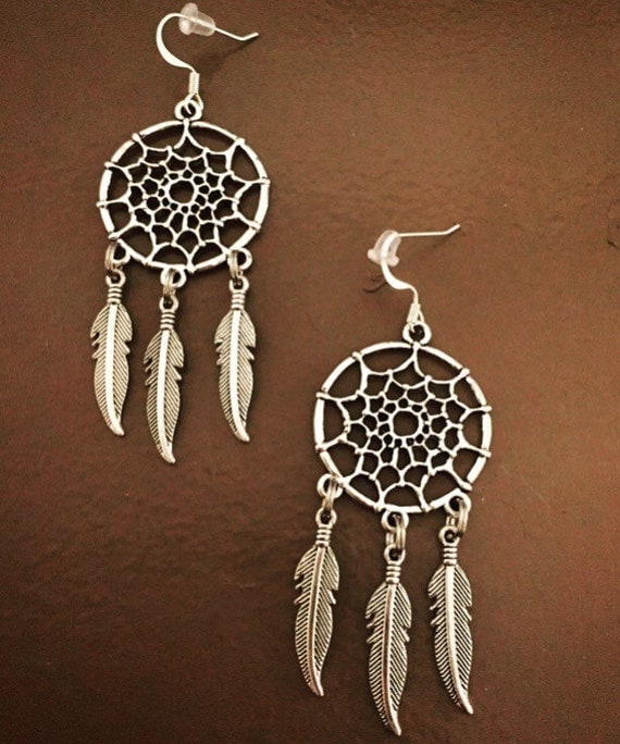 Dream catcher earrings silver dream catcher earrings native