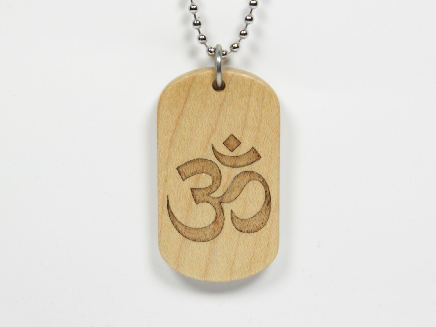 Wooden Om Dog Tag Om Necklace Om Pendant Wooden by VanAlphenStudio