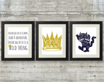 Where The Wild Things Are Printables - Set of 3 8x10 Printable Files in Navy and Gold