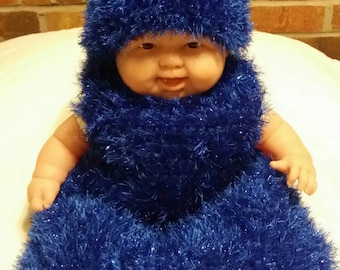 Cookie Monster Baby Halloween Costume, photo prop, baby shower gift, Dress and hat, newborn to 6 months