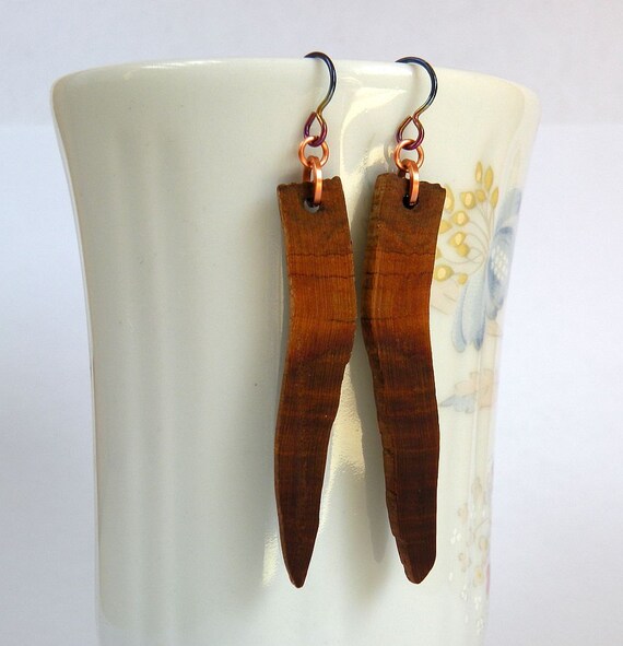 Natural Wood Earrings, Plum Wood Earrings, Hypoallergenic Niobium Ear Wire