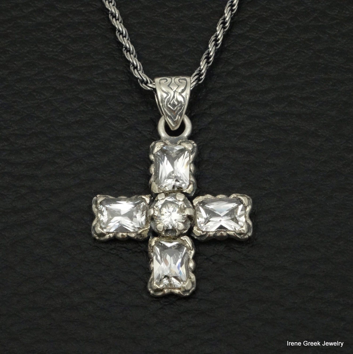 Cubic Zirconia Cross Pendant 925 Sterling Silver Greek