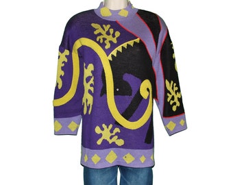 Oversize Christmas Sweater St John Marie Gray Wool Knit Avante Garde Sz S teamvintageusa ecochic team