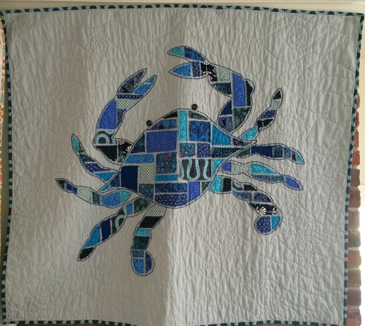 Crab Quilt KIT Jimmy Blue Raw Edge Applique 48 x 40 by QuiltVine