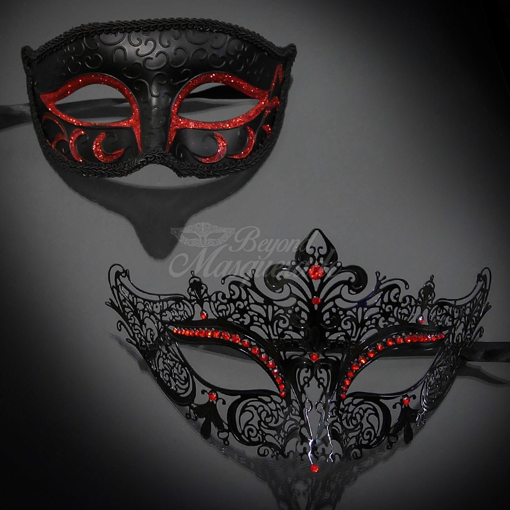 Black Red Couples Masquerade Mask His & Hers by 4everstore on Etsy