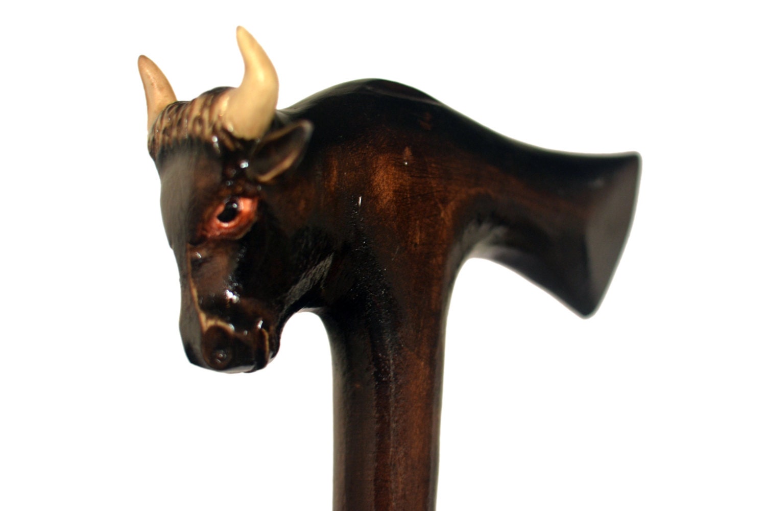 BULL CANE vintage style walking stick hiking hand carved of
