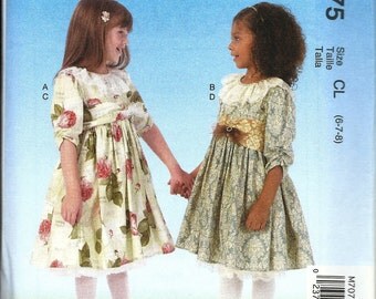 McCall's 7075 Childrens/ Girls Dresses, Belt, Petticoat Size 6,7,8 Uncut