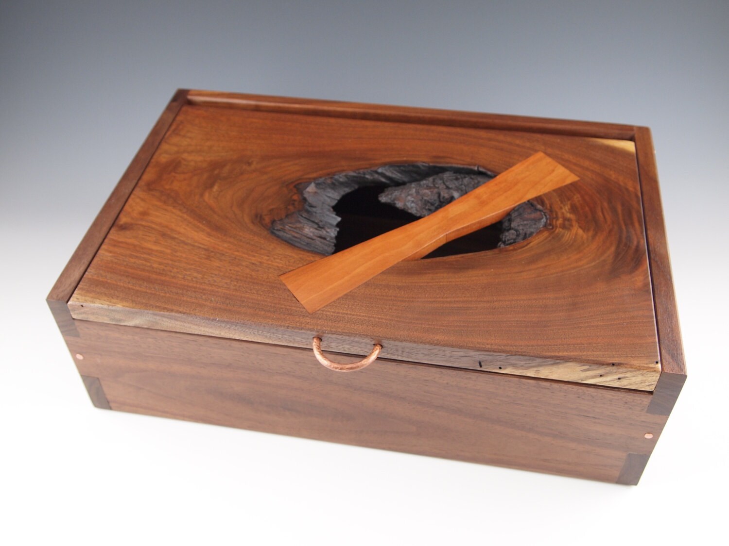 Cherry Lid with Butterfly on Walnut Box with by WildatHeartWood