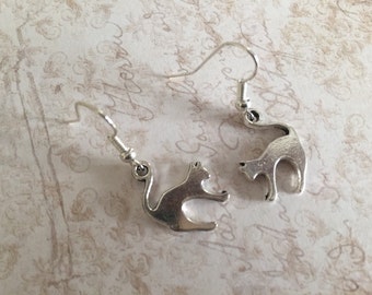 Silver cat earrings kitty cat earrings crazy cat lady cay lover kitten jewelry silver plated minimal modern everyday earrings