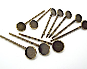 10 Bronze Hair Clips, Cabochon Bobby Pins, Hair Accessories, Iron Bobby Pins, 12mm Setting, Cabochon Hair Clips, 61mm Bobby Pin, UK Seller