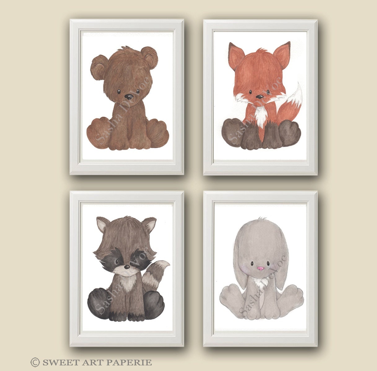 Baby Woodland Animals Nursery Art Nursery Decor Set of 4