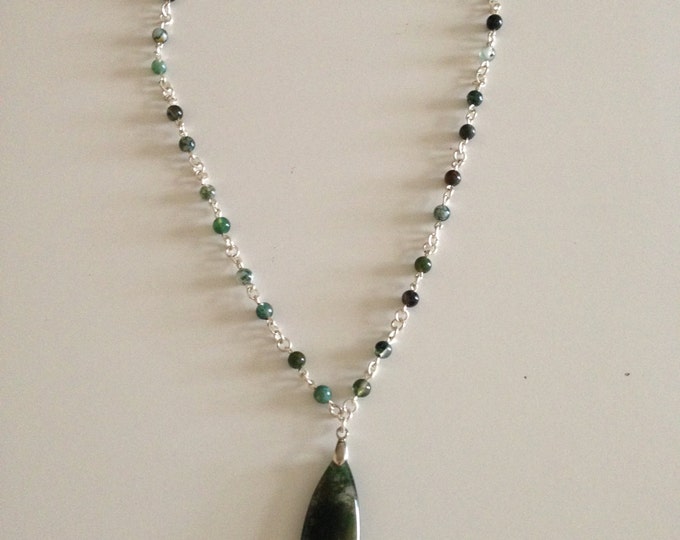 agate necklace with moss agate pendant