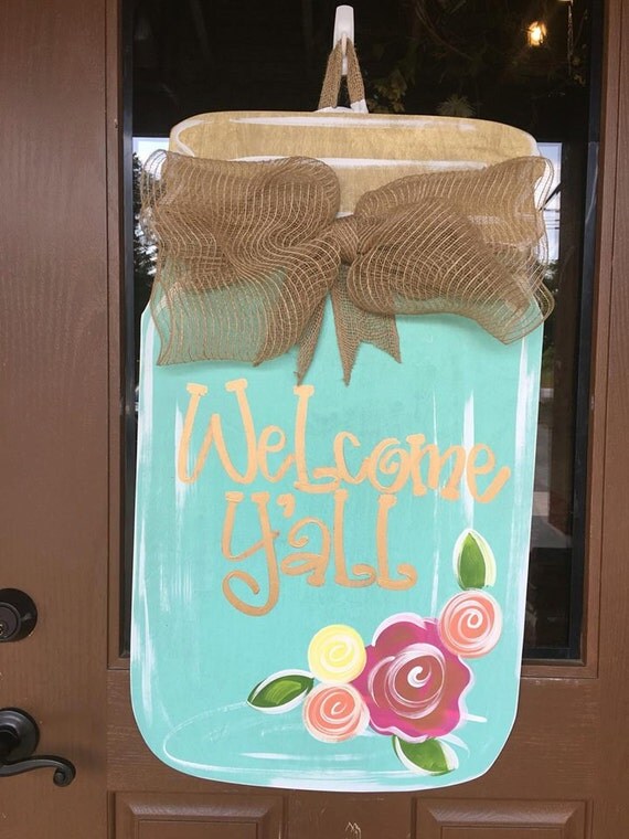 Mason Jar Door Hanger/ Door Hanger/ Wreath/