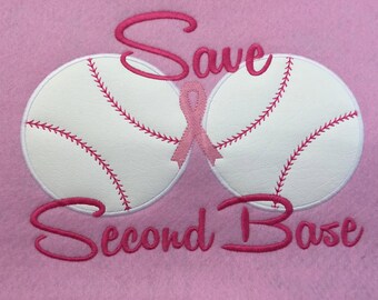 Save Second Base - Baseball - Breast Cancer Awareness -3 Sizes Included - Embroidery Design - DIGITAL Embroidery DESIGN