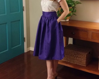Shantung Midi Skirt- Deep Royal Purple High Waist Midi Skirt