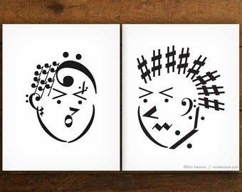 PUNK ROCK art prints, Set of 2 Music note art prints - 5x7, 8x10, 11x14, Music gifts, Music decor, Music wall art, Gift for musician