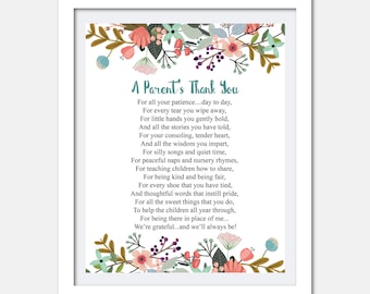 Teacher appreciation print - Printable Teacher Gift - Childcare teachers gift - Digital download - Teacher gift - A parents thank you poem