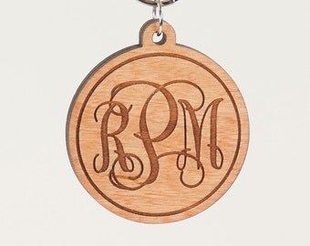 Monogram Initial Keychain - Personalized Monogam Key Ring - Custom Laser Engraved Wooden Charm - Gift for Her - Gift for Mom - Teacher Gift
