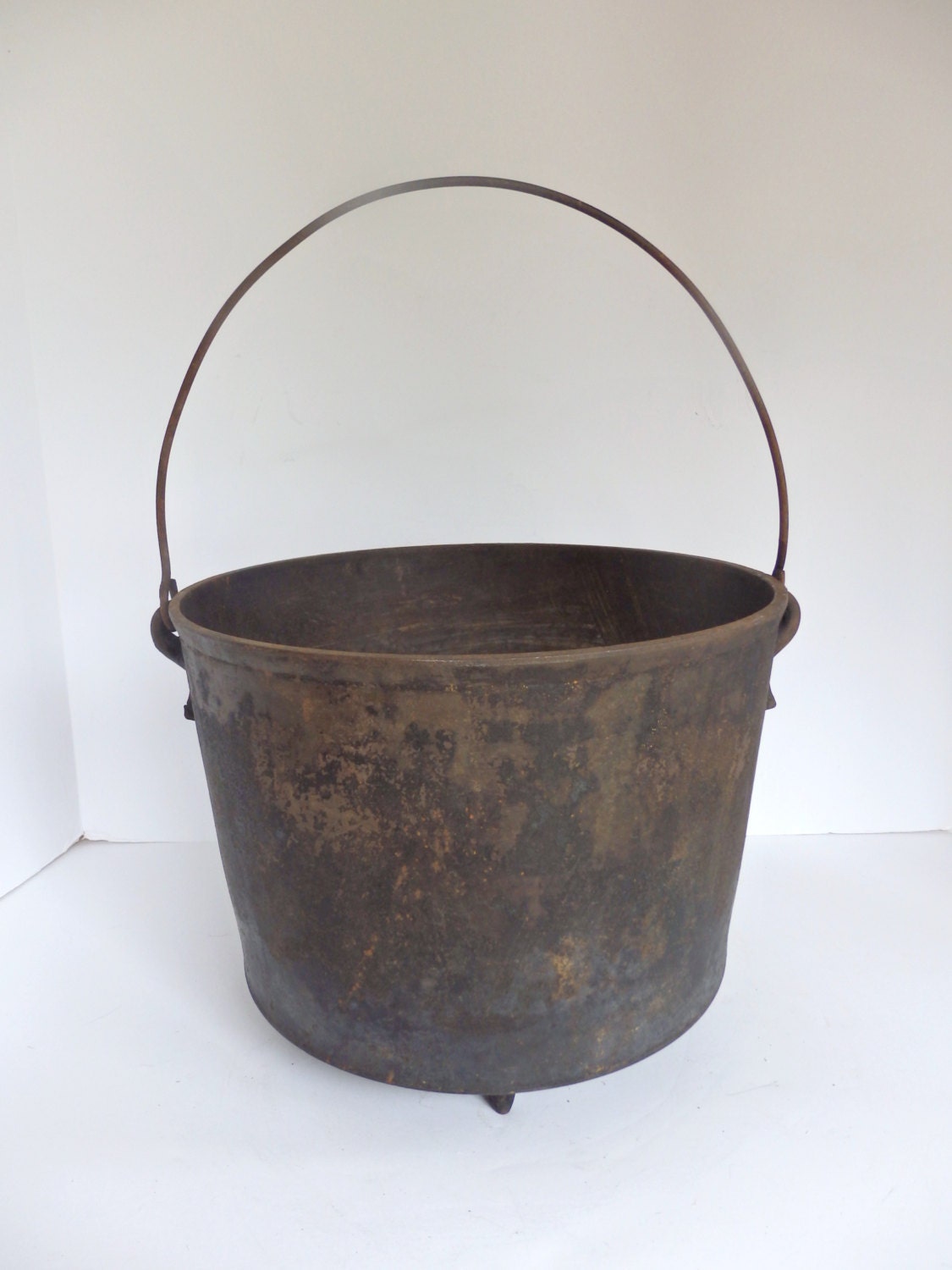 Antique Footed Cast Iron Cauldron with Bottom Gate Mark.